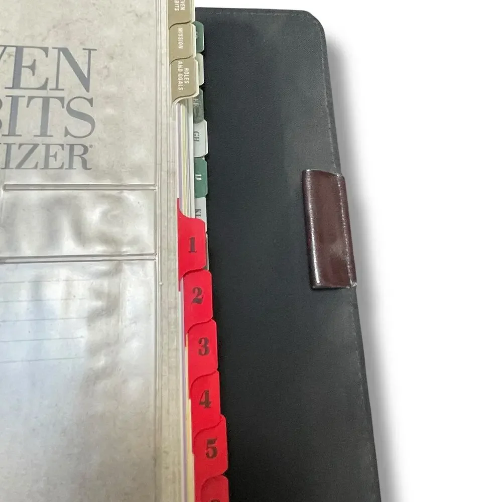 Franklin Covey 7 Habits Leather Planner Organizer Brown Binder Tabs Paper Insert